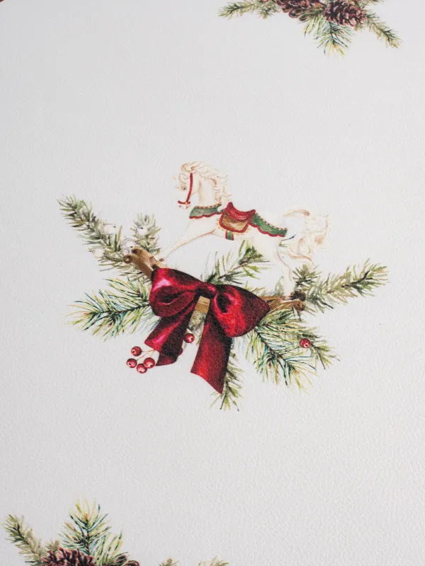 Салфетка под приборы, 38 см, ПВХ, круглая, белая, Лошадка и еловые ветви, Rock print, image-3