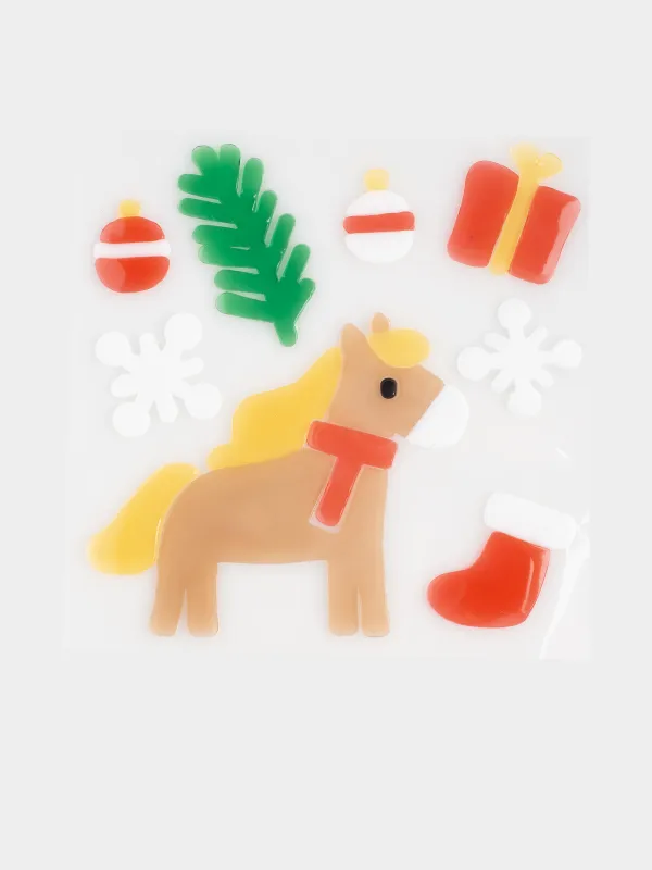 Набор наклеек, 19х19 см, многоразовые, термопластик, Лошадка, Christmas decal, image-0