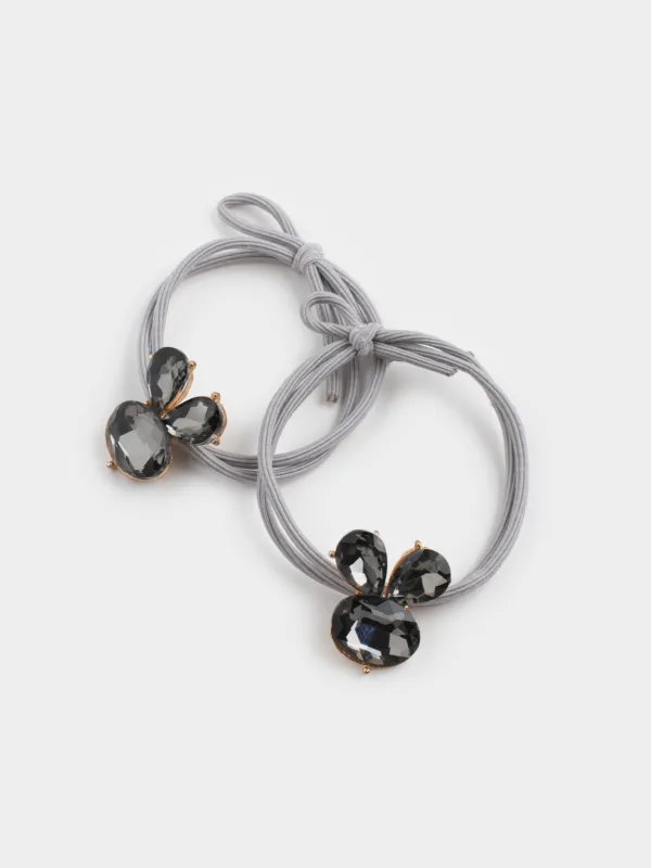 Резинка для волос, 4 см, 2 шт, полиэстер/пластик, черная, Зайки, Gracile, image-0