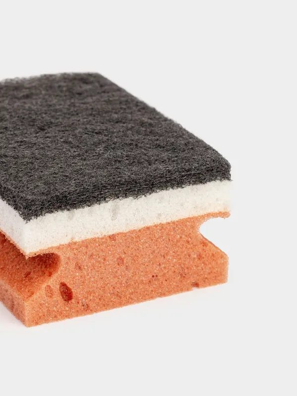 Губка для мытья посуды, 10x7 см, 4 шт, поролон/абразив, коричнево-серая, Clean, image-3
