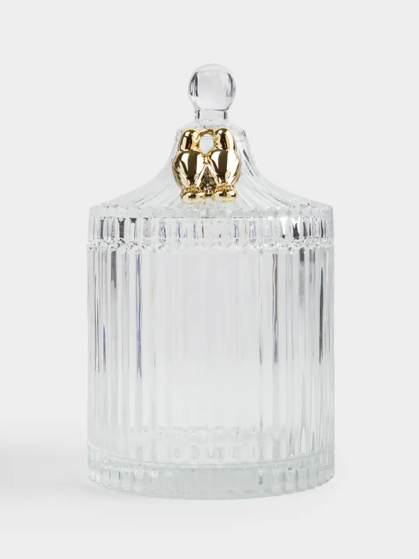 Емкость для хранения, 17х11 см, 500 мл, с крышкой, стекло Р/металл, Золотистые птицы, Selene, image-1