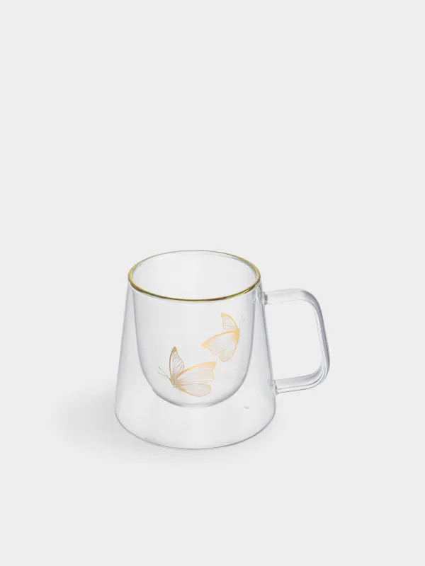 Кружка, 310 мл, стекло Б, с золотистым кантом, Стрекоза/Бабочки, Air decor, image-1