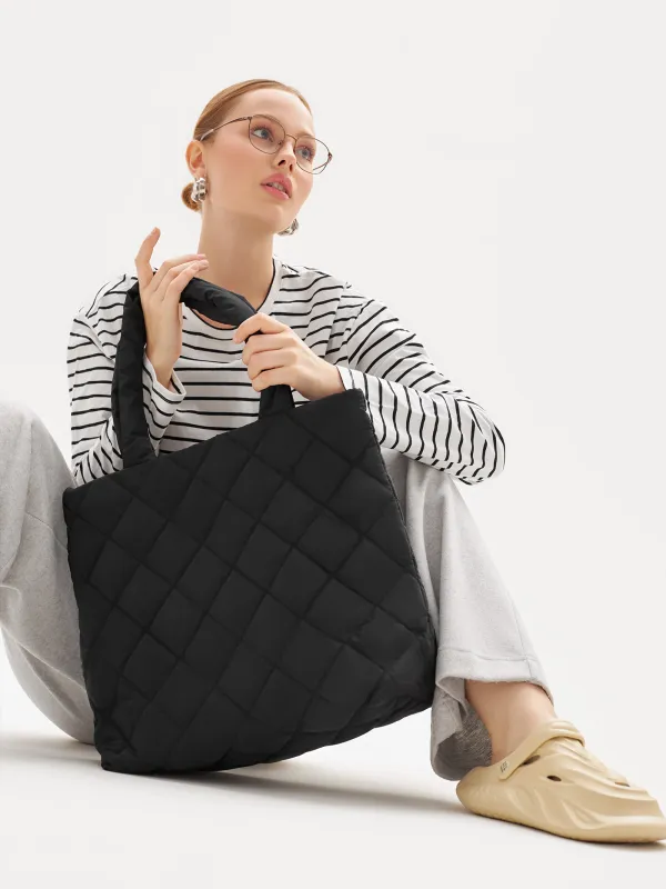 Сумка женская, 45х37 см, стеганая, полиэстер, черная, One stitch, image-3