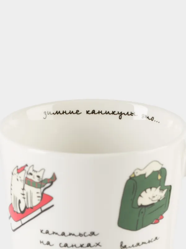 Кружка, 420 мл, фарфор N, бело-красная, Коты на каникулах, Cat, image-2