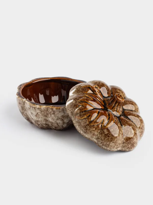 Емкость для хранения, 12x9 см, 300 мл, фарфор P, молочно-коричневая, Тыква с листом, Colors autumn, image-5