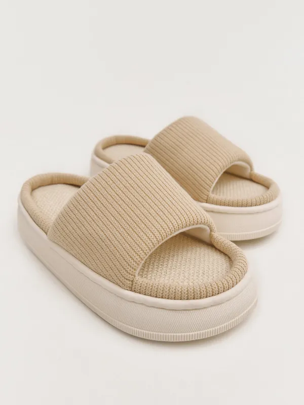 Тапочки женские, домашние, пряжа/полиэстер, бежевые, Knitted, image-2