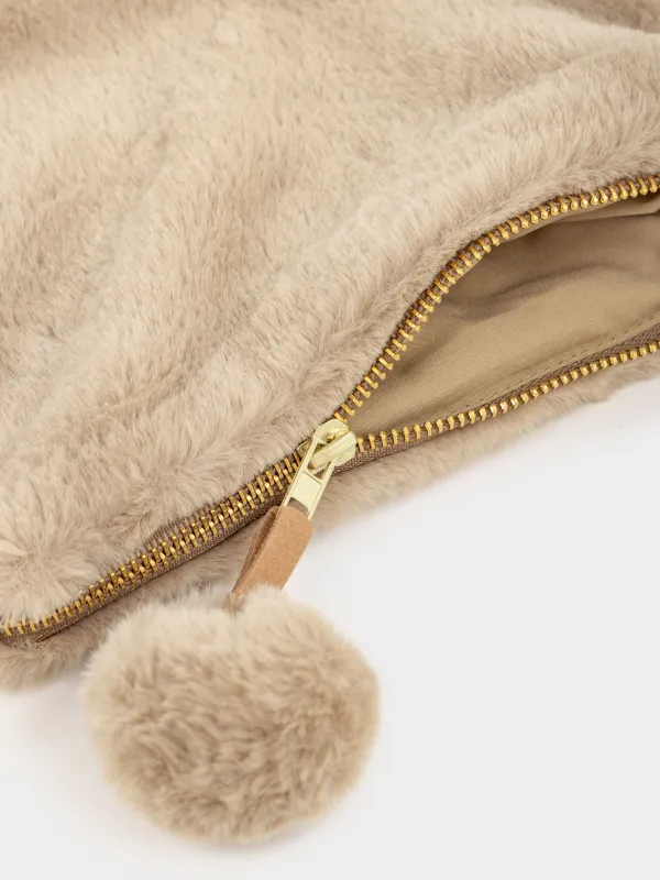 Косметичка, 24х18 см, искусственный мех, коричневая, Bushy beauty, image-3