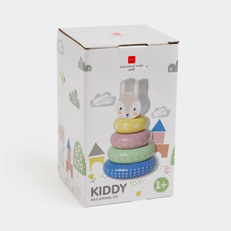 Игрушка развивающая, 14 см, дерево, цветная, Пирамидка кролик, Kiddy, image-6