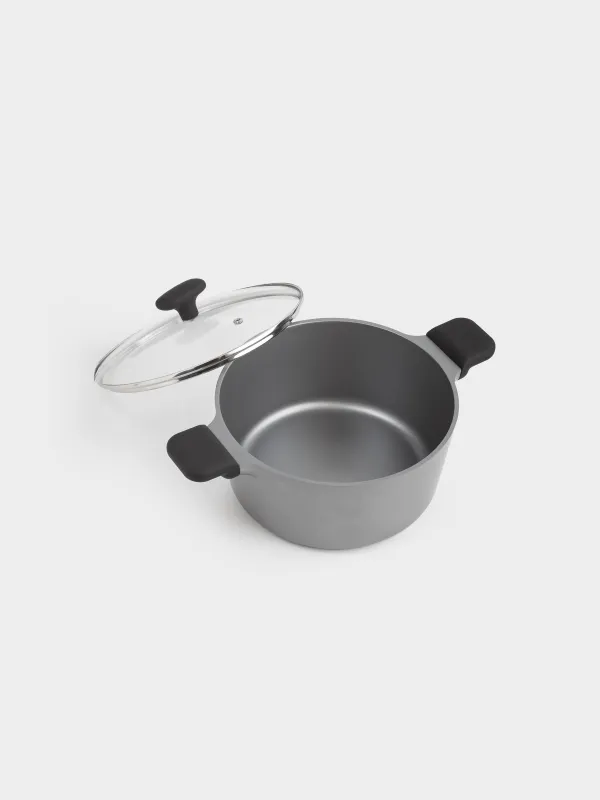 Кастрюля, 24 см, 4,8 л, с крышкой, с покрытием, алюминий, серо-черная, Mintali, image-2