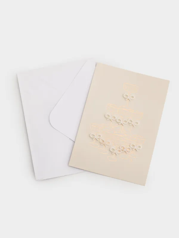 Открытка подарочная, 12х17 см, бумага, белая, Бокалы с бантами, Pearl bow, image-5