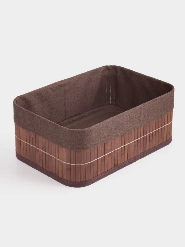 Корзина для хранения, 30x20х12 см, бамбук/хлопок, прямоугольная, коричневая, Stem, image-1