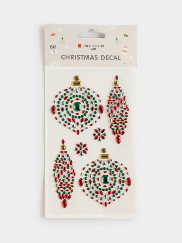 Набор наклеек, 9х17 см, одноразовые, ПВХ, Елочные игрушки, Christmas decal, image-3