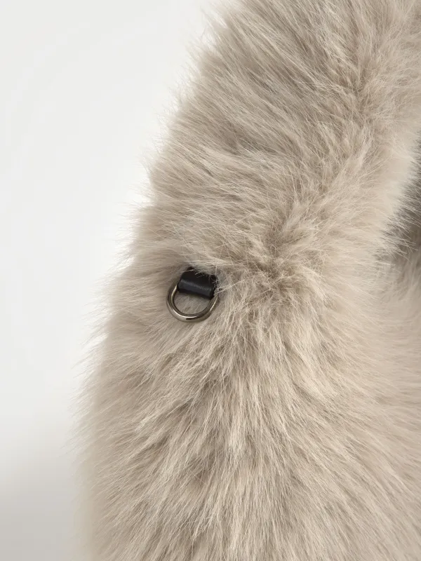 Сумка женская, 33х20 см, с ручкой, искусственный мех, бежевая, Bushy beauty, image-2