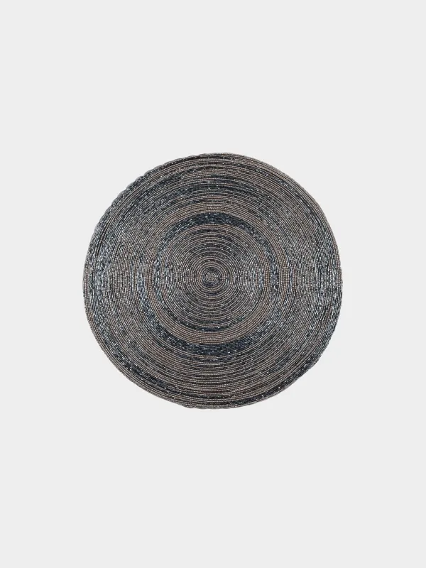 Салфетка под приборы, 36 см, бисер, круглая, серебристо-синяя, Спираль, Rotation beads, image-0