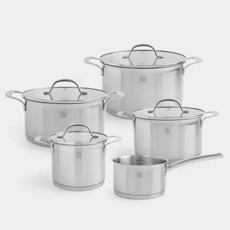 Набор посуды, 5 пр, сталь/стекло Б, Medium, Silver Stone