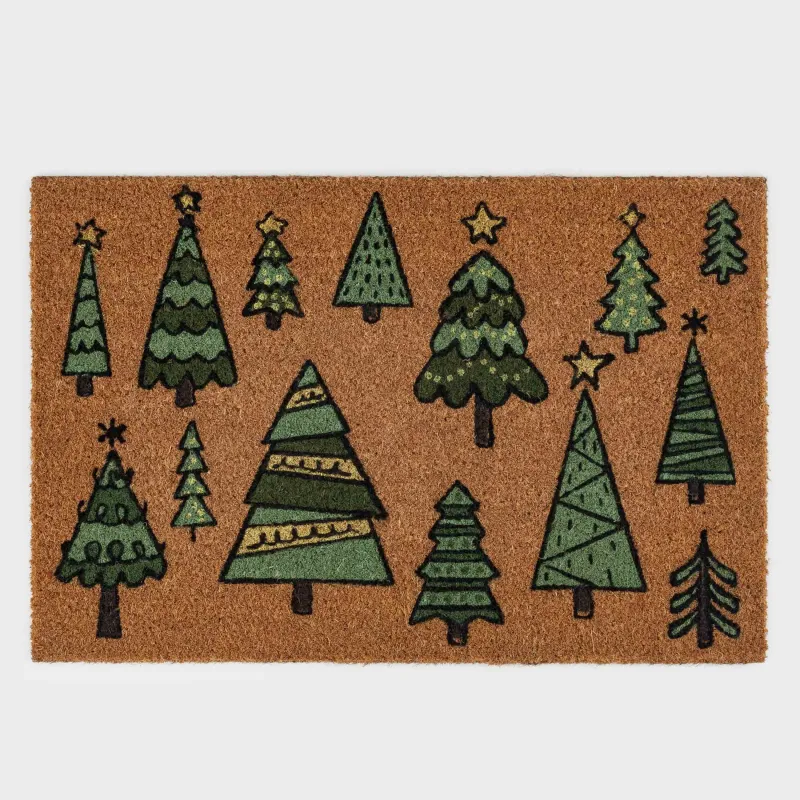 Коврик придверный, 40х60 см, кокос/ПВХ, бежевый, Елки, Door fir, image-0