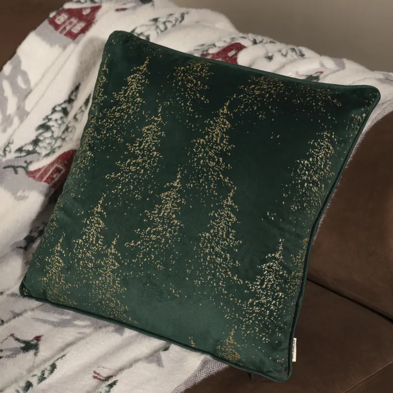 Подушка декоративная, 45х45 см, вельвет, темно-зеленая, Хвойный лес, Sparkle
