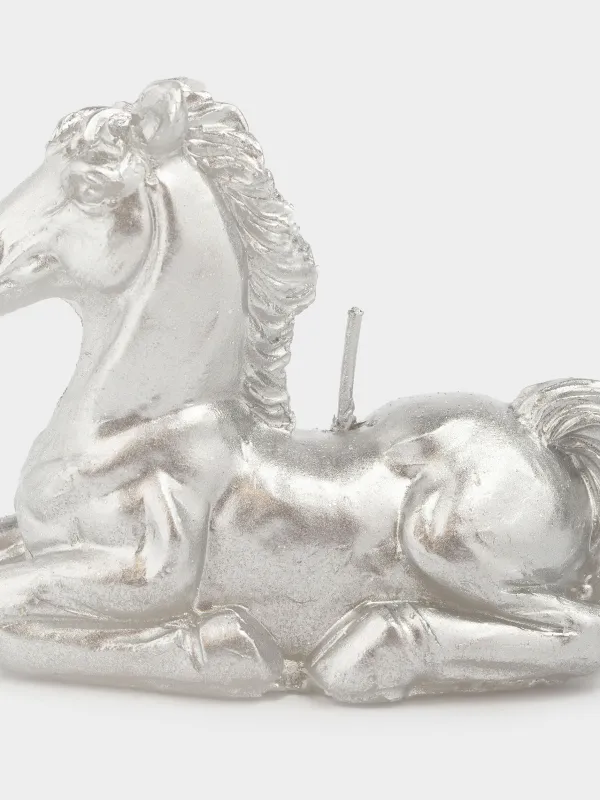 Свеча, 9x7 см, с блестками, Лошадь, Horse silver, image-3