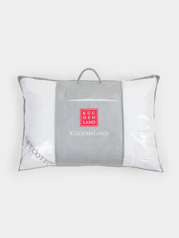 Подушка, 50х70 см, хлопок/микрофибра, белая, с серебристым кантом, Soft cotton, image-5