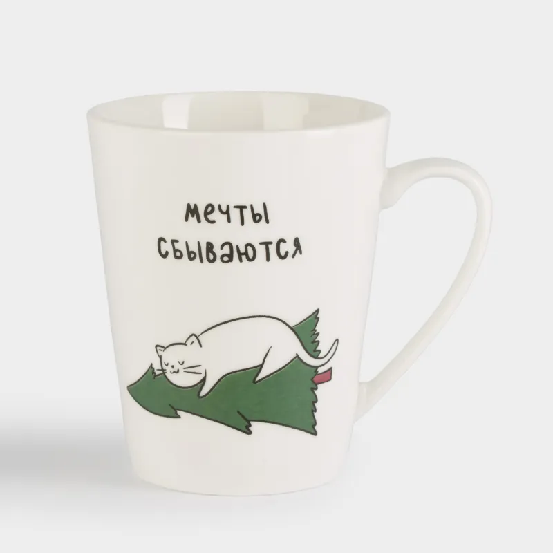 Кружка, 420 мл, фарфор N, белая, Кот на елке, Cat