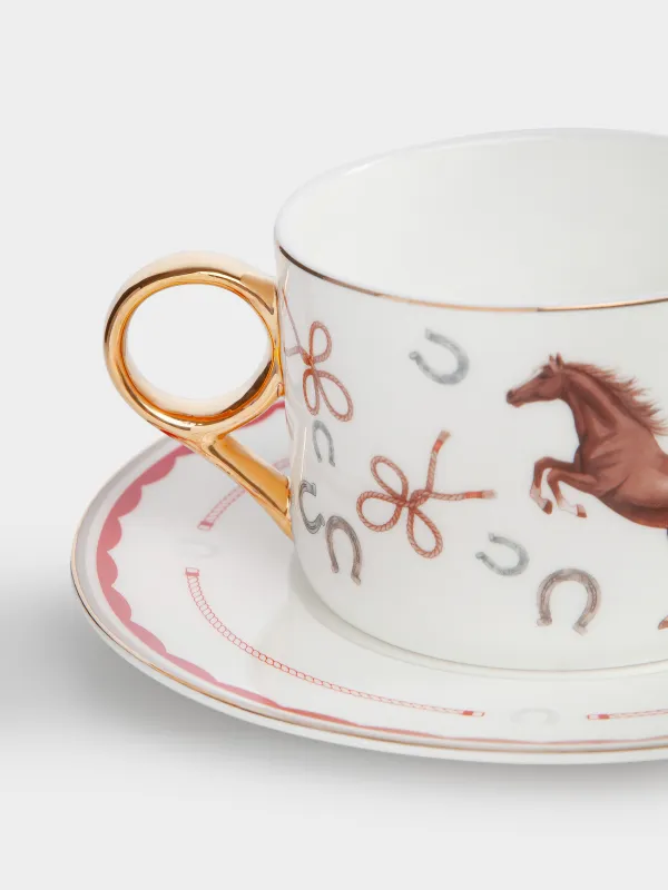 Пара чайная, 290 мл, с золотистым кантом, Конь, Zealous horse, image-1