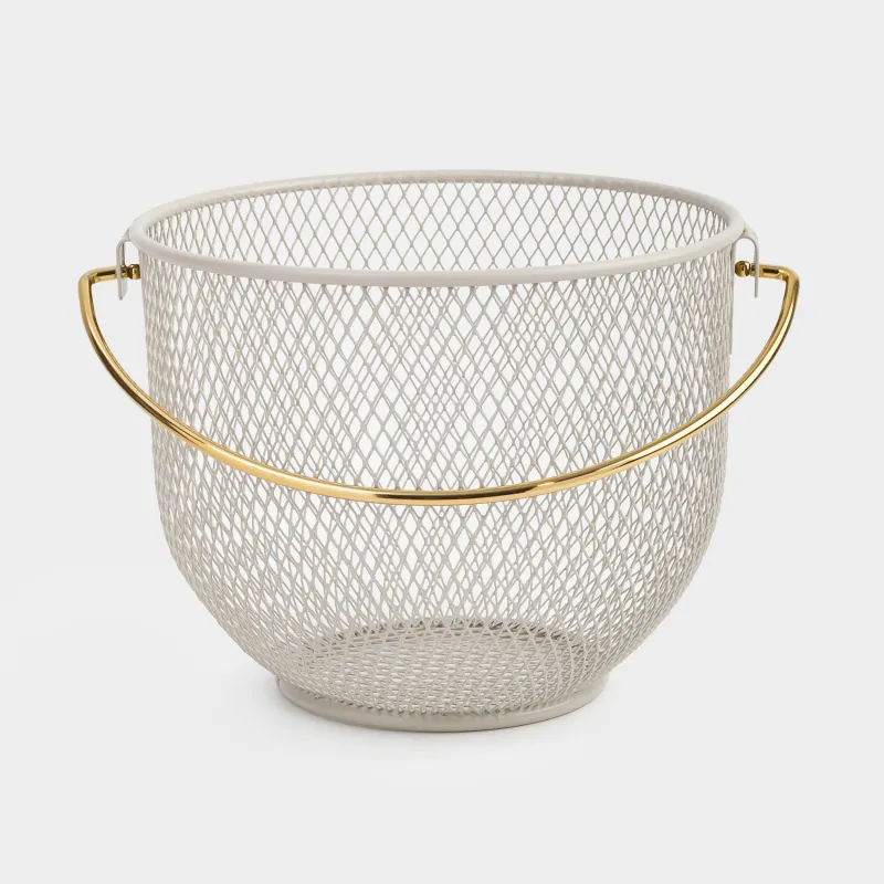 Корзина для хранения, 21х17 см, с ручкой, металл, серо-бежевая, Dainty twin