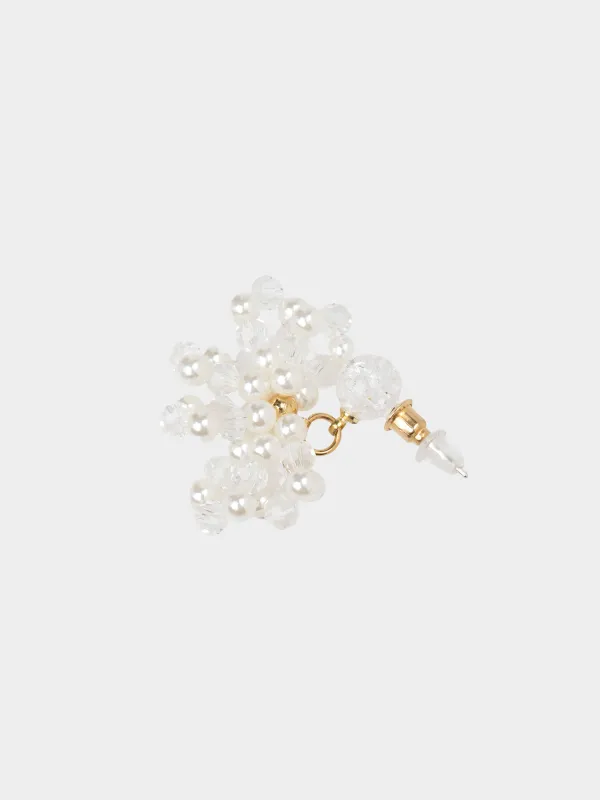 Серьги-пусеты, 3 см, 2 шт, акрил/стекло/металл, молочные, Цветок из бусин, Pearl, image-1