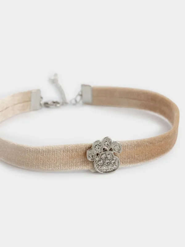 Ошейник для животных, 25/30 см, декоративный, бархат/металл, золотистый, Лапка, Golden pet, image-1