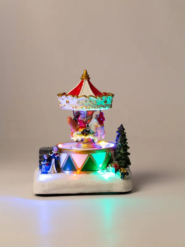 Статуэтка с подсветкой, 15x17 см, анимированная, полирезин, Карусель в снегу, Christmas style, image-4