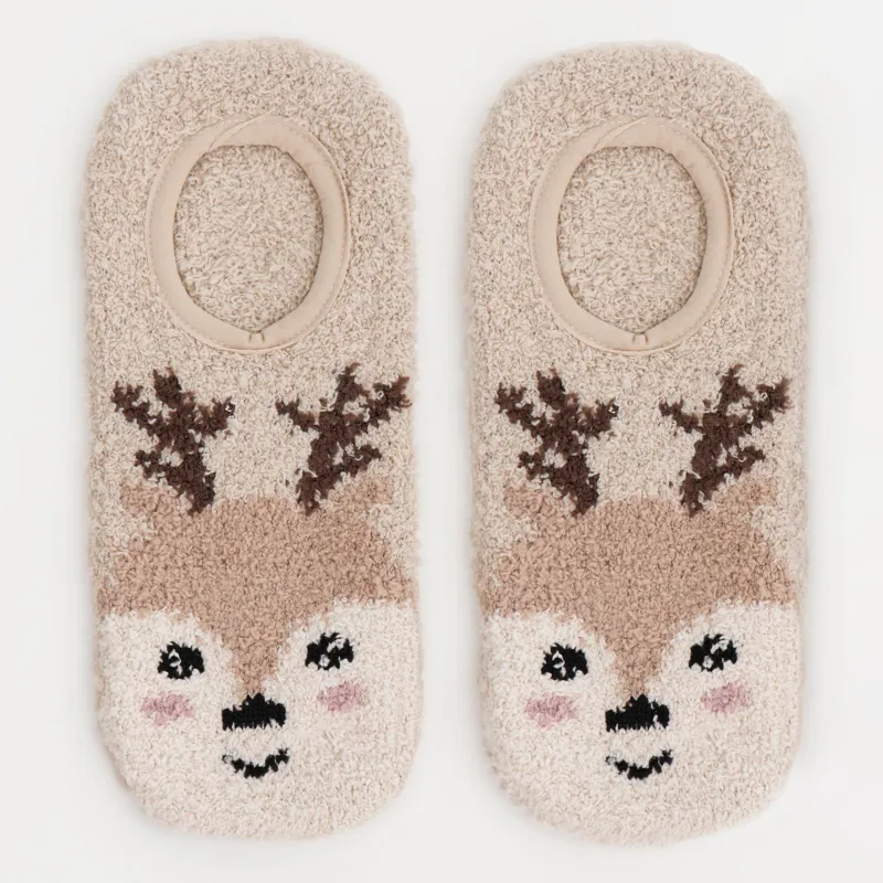 Носки домашние, бежевые, Олень, Funny