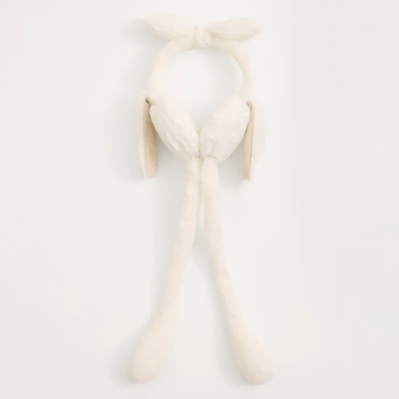 Ободок декоративный, 18х22 см, с поднимающимися ушками, букле, белый, Бант, Rabbit