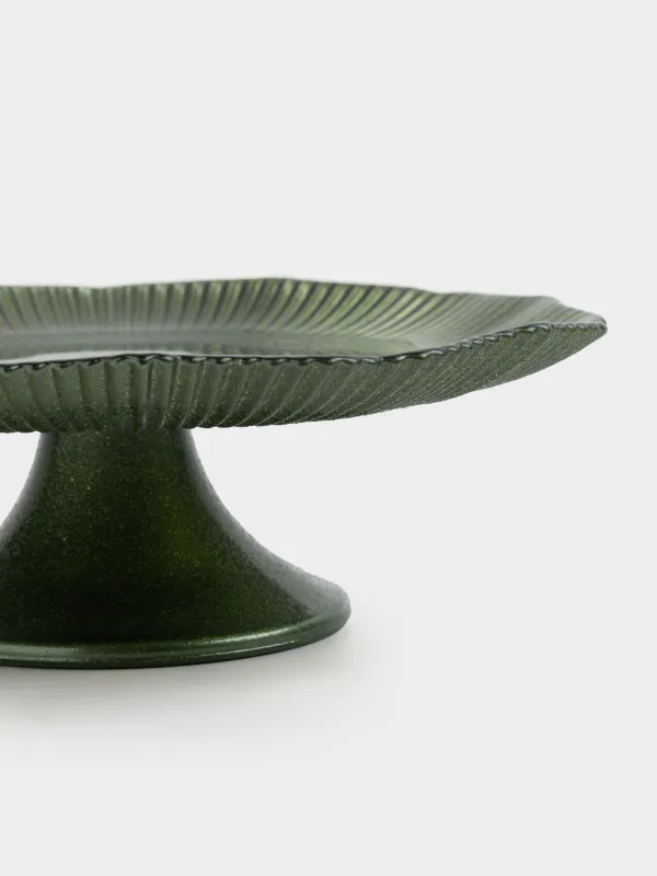 Блюдо на ножке, 21х7 см, стекло Р, зеленое, Ribby color, image-1