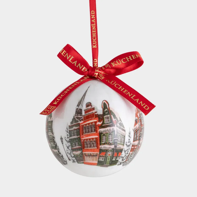 Игрушка елочная, 7 см, пенопласт, Шар, Дома, Ball print