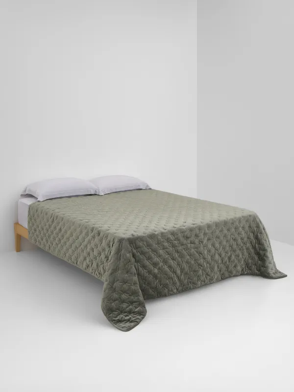 Покрывало, 220x240 см, стеганое, вельвет/микрофибра, зеленое, Линии, Stitch velvet, image-1