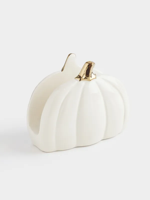 Салфетница, 12 см, керамика, молочно-золотистая, Тыква, Golden glow, image-1