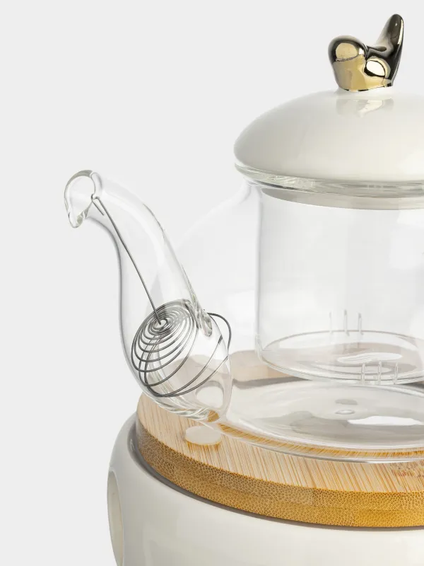 Чайник заварочный, 600 мл, с подогревом, стекло Б/фарфор P, белый, Птица, Ellan, image-2