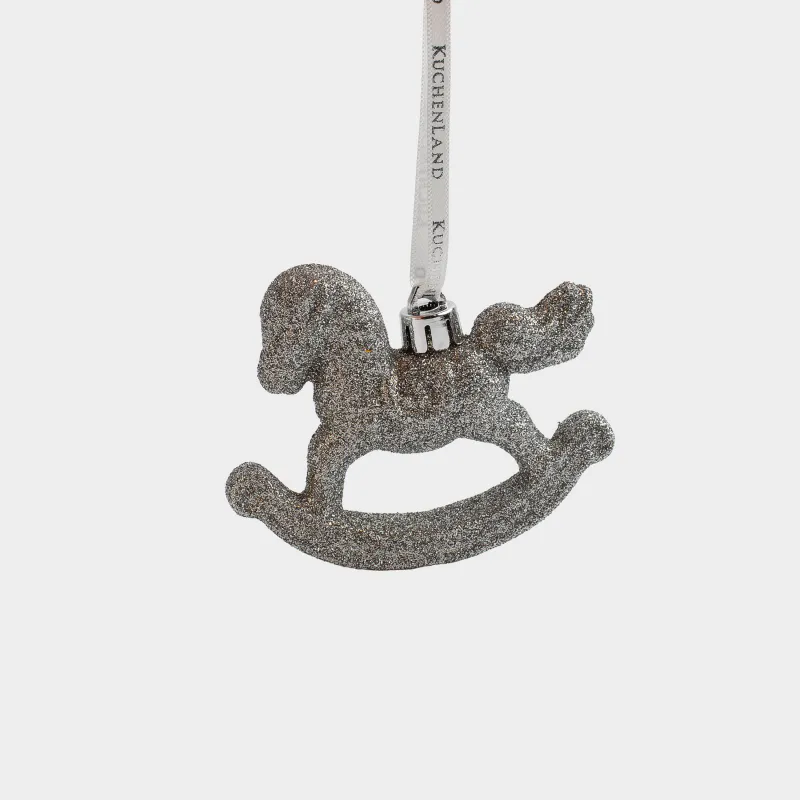 Игрушка елочная, 8х7 см, пластик, с блестками, серебристая, Лошадка-качалка, Figure sparkle