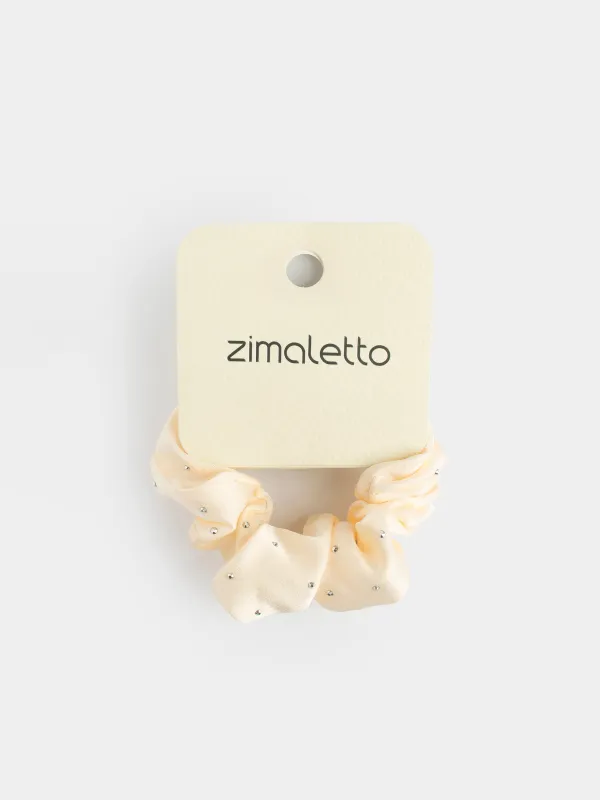 Резинка для волос, 8 см, со стразами, полиэстер, молочная, Silk, image-2