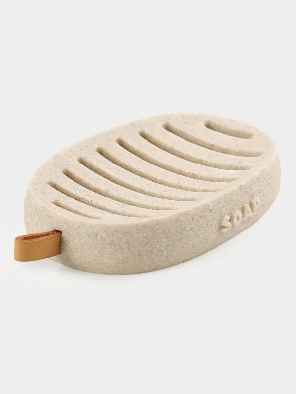 Мыльница, 13х9 см, полирезин, овальная, бежевая, в крапинку, Dune, image-1