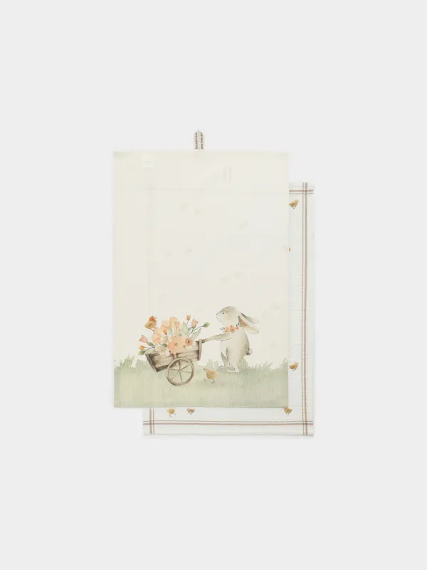 Полотенце кухонное, 40х60 см, 2 шт, хлопок, бежевое, Кролик и цыплята, Natural Easter, image-0