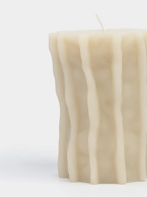 Свеча, 8x10 см, цилиндрическая, молочная, Ribbed candle, image-1