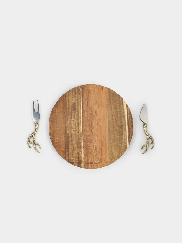 Набор для сыра, 3 пр, доска-блюдо, дерево/металл, Олень, Noble tree, image-2