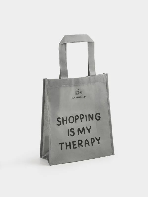 Сумка-шоппер, 34х30 см, полипропилен, серая, Shopping is my therapy, Shopping font, image-3