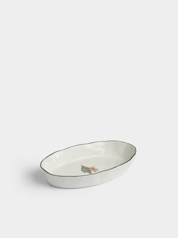 Блюдо, 28х17х5 см, с бортами, Мишка с елкой, Christmas green, image-0