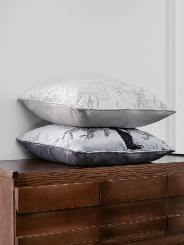 Подушка декоративная, 50х50 см, вельвет/бисер, серая, Цветы, Print, image-6