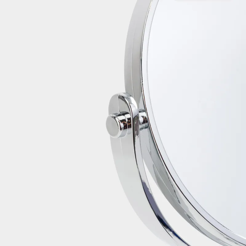 Зеркало настольное, 29x17/14 см, двустороннее, на ножке, пластик, круглое, серебристое, Wave, image-5