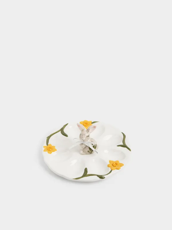 Блюдо пасхальное, 20х9 см, 8 отделений, Кролик с цветами, Rabbit in narcis, image-1