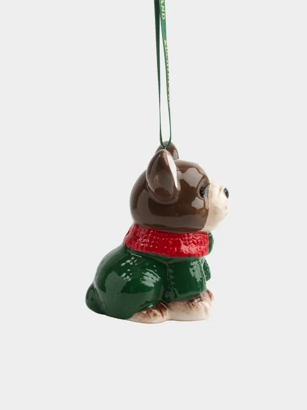 Игрушка елочная, 7 см, керамика D, Французский бульдог в свитере, Figure christmas, image-1