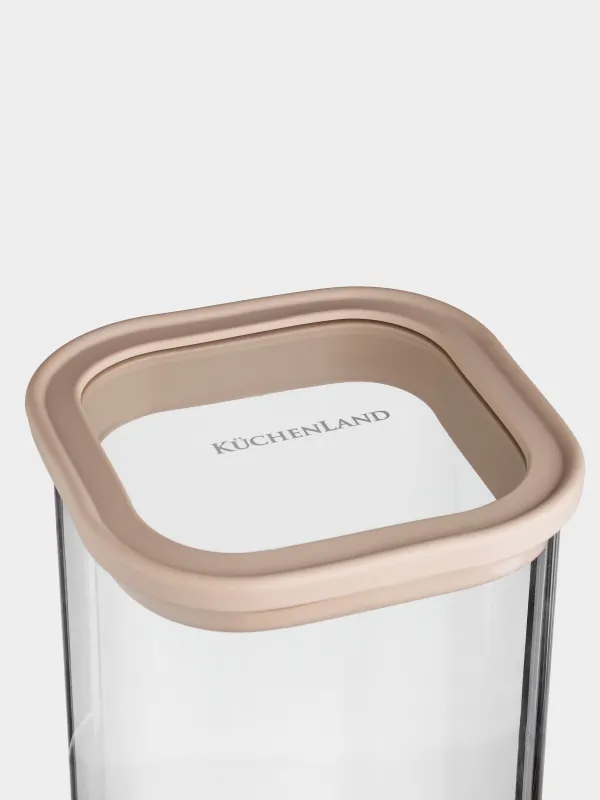 Банка для сыпучих продуктов, 920 мл, стекло/силикон, квадратная, бежевая, Verre, image-2