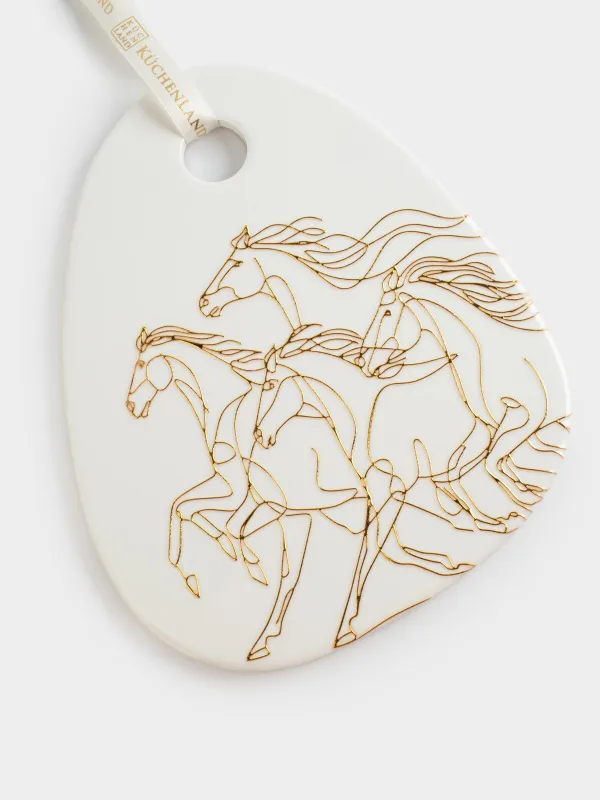 Подставка под горячее, 15x20 см, керамика/пробка, молочная, Лошадь, Horse gold, image-3